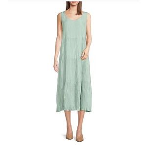EILEEN FISHER Womens White Check Cuffed Sleeve Collared Midi Shirt Dress